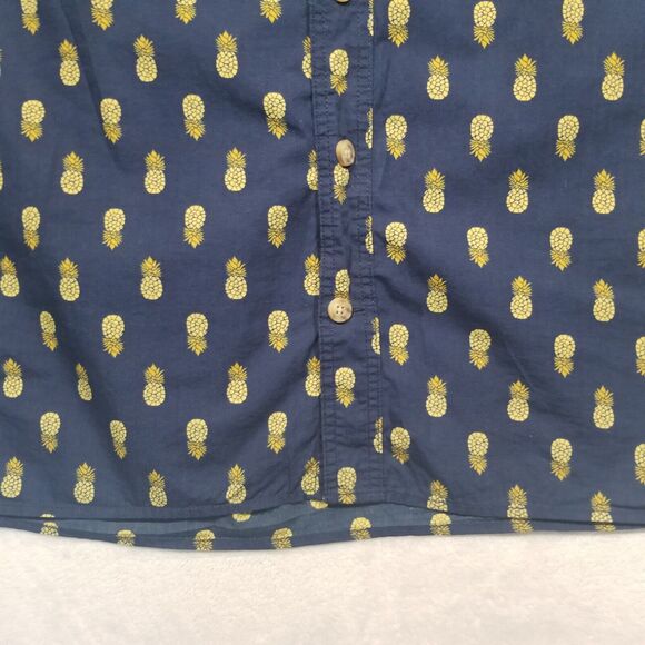Duluth Trading Shirt Mens Large Blue Button Up Tiki Luau Hula Pineapple Preppy - Picture 2 of 8